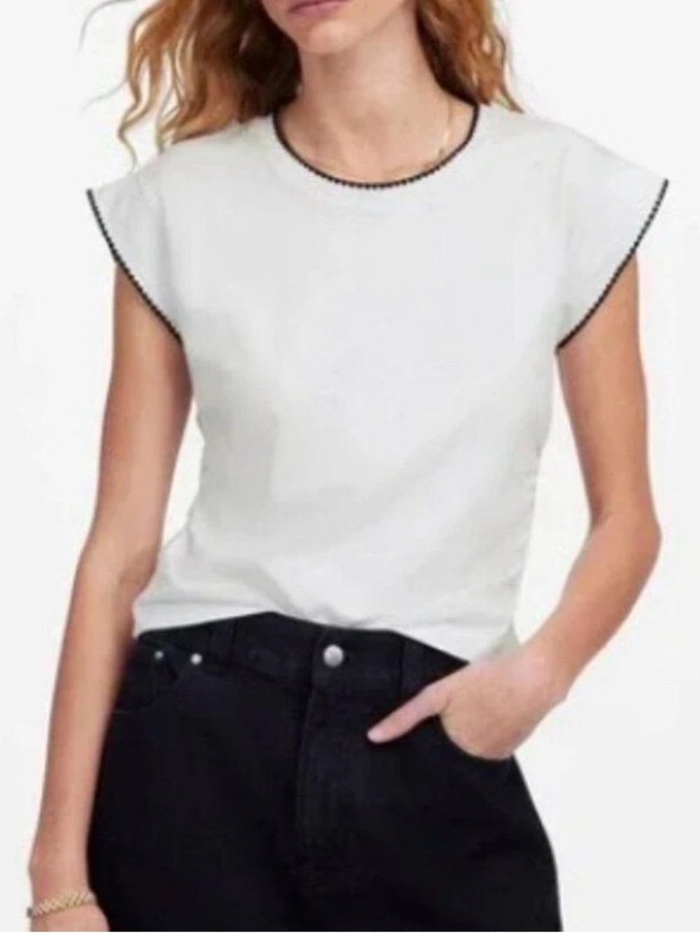 Madewell Side-Cinch Muscle Tee with Embroidered Neckline in White large NWT
